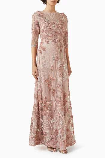 Embroidered A-line Gown in Lace