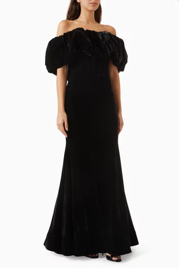 Strapless Bustier Maxi Dress in Velvet