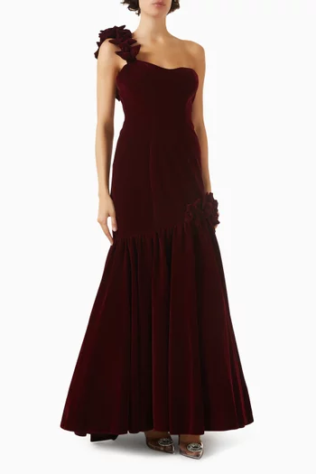 One-shoulder Gown in Velvet
