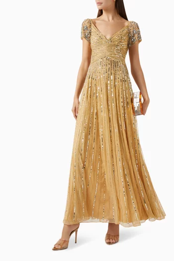 Striped Sequin-embellished Gown in Mesh