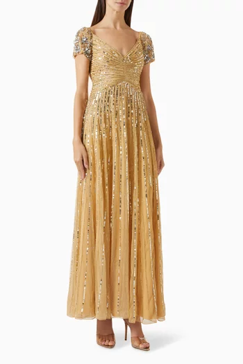 Striped Sequin-embellished Gown in Mesh