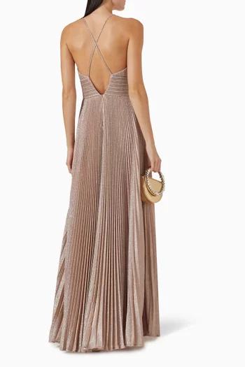 Shimmer Pleated V-neck Gown