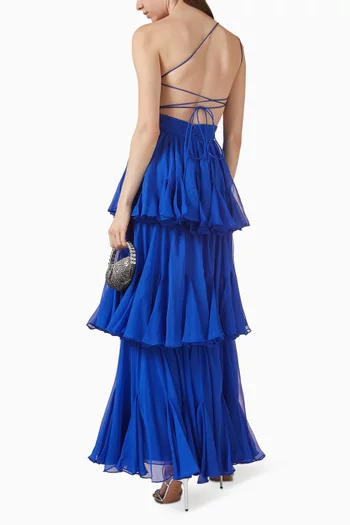 One-Shoulder Tiered A-Line Gown in Chiffon