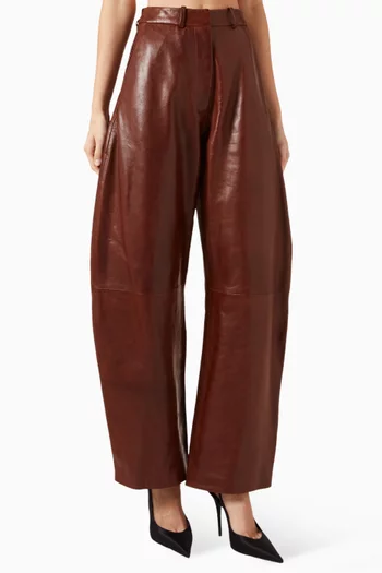 Barrel-leg Pants in Lamb Leather