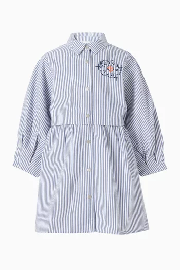 فستان بنمط قميص بنقشة مخططة قطن