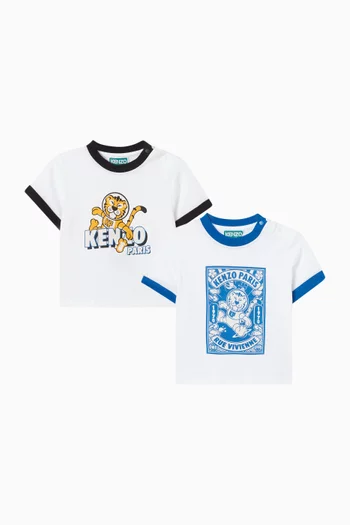 طقم تي شيرت بشعار الماركة قطن، قطعتان