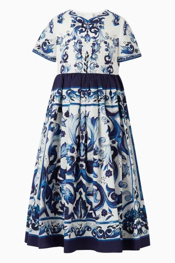 Long Majolica-print Dress in Cotton Poplin