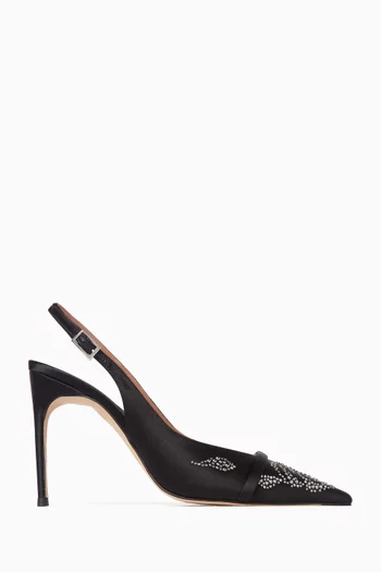 Jazz 90 Slingback Crystal Pumps in Satin