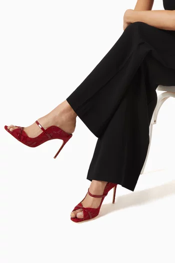 حذاء نوا مفتوح من الخلف بكعب 90 مم دانتيل وجلد