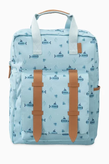 Large All-over Submarine Print Backpack in Recycled Fabric