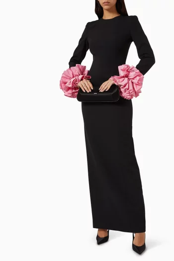 Ruffle Cuff Gown in Crepe & Taffeta