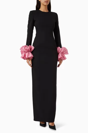 Ruffle Cuff Gown in Crepe & Taffeta