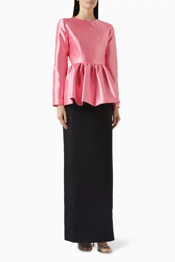 Peplum Top Gown in Crepe & Mikado