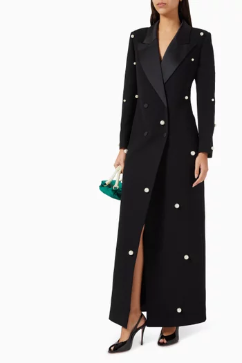 Pearl Embellished Blazer Gown in Crepe