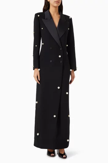 Pearl Embellished Blazer Gown in Crepe