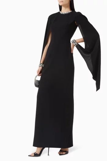 Cape Embellished Gown in Crepe
