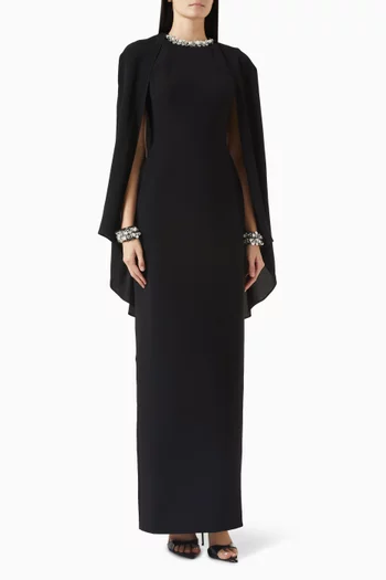 Cape Embellished Gown in Crepe