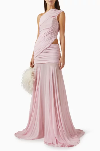 Lin Voile Draped Gown in Silk Crepe