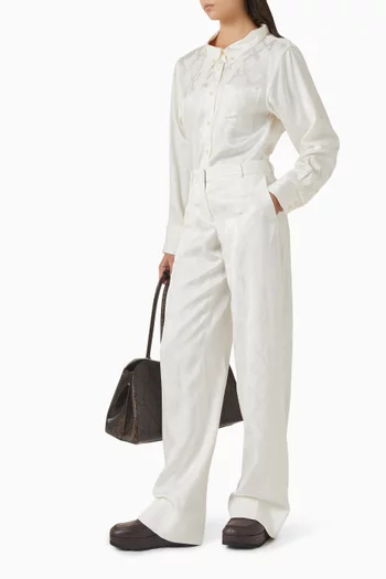 بنطال بقصة ساق مستقيمة ونقشة جلد الأفعى ستان