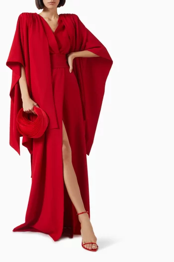 Cape Maxi Dress in Suit Crepe