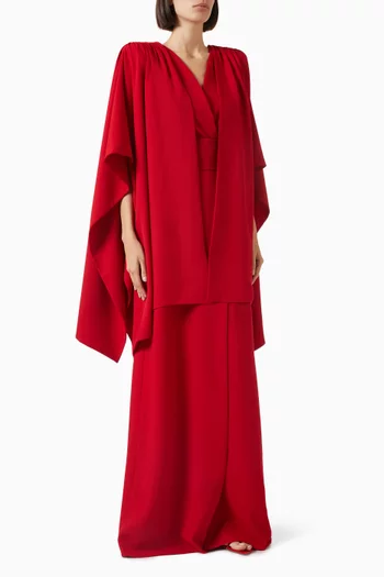 Cape Maxi Dress in Suit Crepe