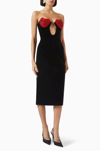 Mermaid Crystal Midi Dress in Velvet