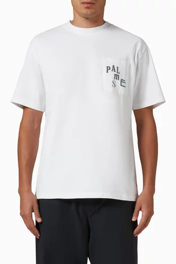 تي شيرت بجيب مزين بحروف شعار الماركة متناثرة قطن جيرسيه