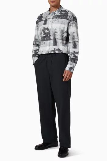 قميص مزين بالكامل بنقشة قطن بوبلين