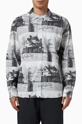 قميص مزين بالكامل بنقشة قطن بوبلين