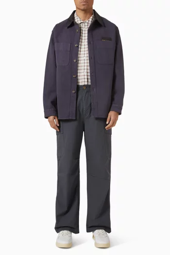 Leather Collar Overshirt in Twill