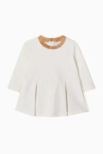 Map-trim Pleated Dress in Cotton-fleece