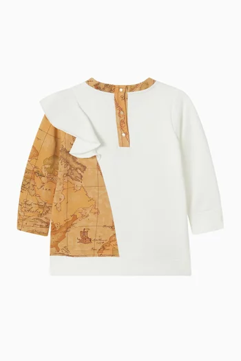 Map-print Ruffled Sweatshirt Dress in Cotton-fleece