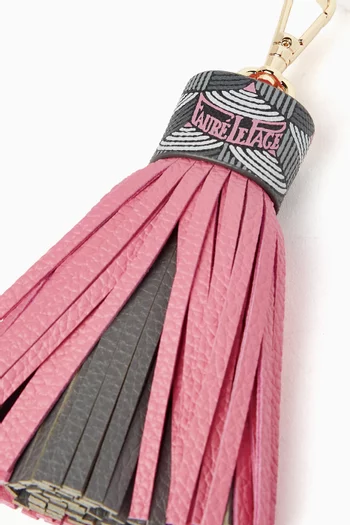 Tassel Key Holder in Leather & Coated Canvas
