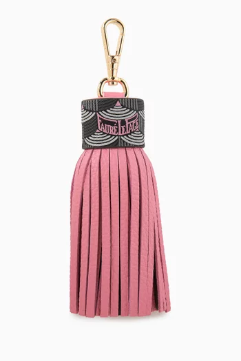 Tassel Key Holder in Leather & Coated Canvas