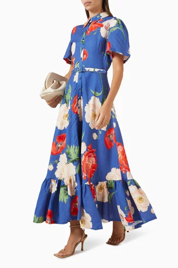 فستان بيكا متوسط الطول مزيج كتان