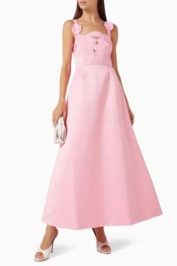 فستان ريان طويل بزهور بارزة