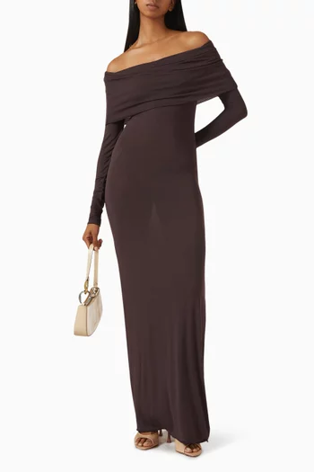 فستان طويل بأكتاف مكشوفة مودال شفاف