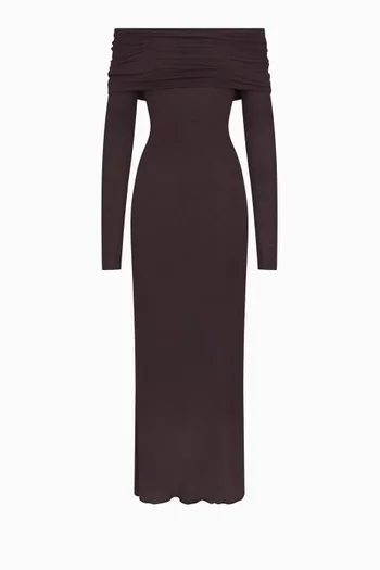 فستان طويل بأكتاف مكشوفة مودال شفاف