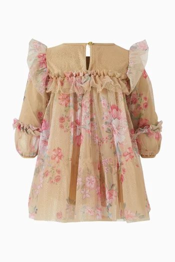 فستان ناديا بنقشة زهور تول