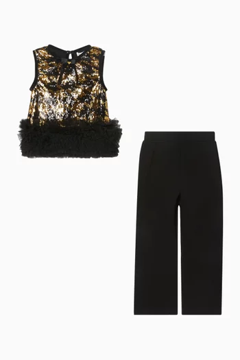 طقم بلوزة وبنطال امبر بتطريزات بالترتر