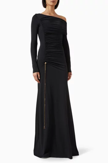 فستان جامي بكشكش وكتف مكشوف جيرسيه