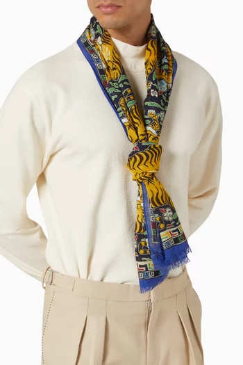 Jumbo Tiger-printed Scarf in Wool Blend