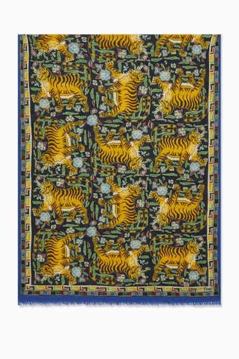 Jumbo Tiger-printed Scarf in Wool Blend