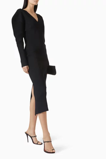 فستان بأكمام بدرابيه نسيج كريب