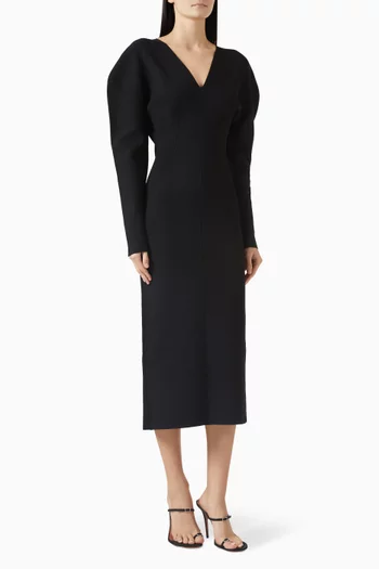 فستان بأكمام بدرابيه نسيج كريب