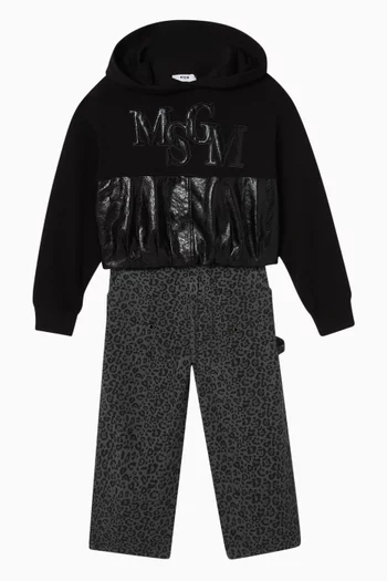 Logo Hoodie in Eco Leather & Fleece