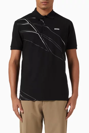 تي شيرت بولو بادي بشعار الماركة بتصميم فني مزيج قطن