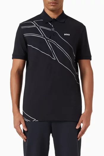 تي شيرت بولو بادي بشعار الماركة بتصميم فني مزيج قطن