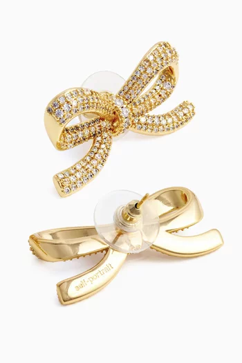 Crystal Bow Stud Earrings in Gold-plated Brass