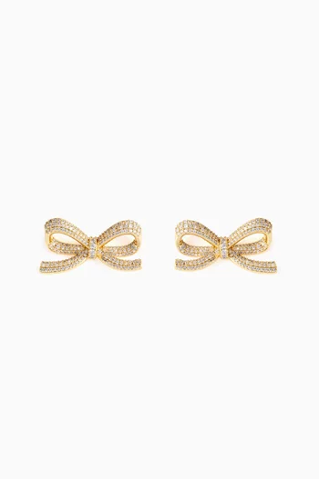 Crystal Bow Stud Earrings in Gold-plated Brass
